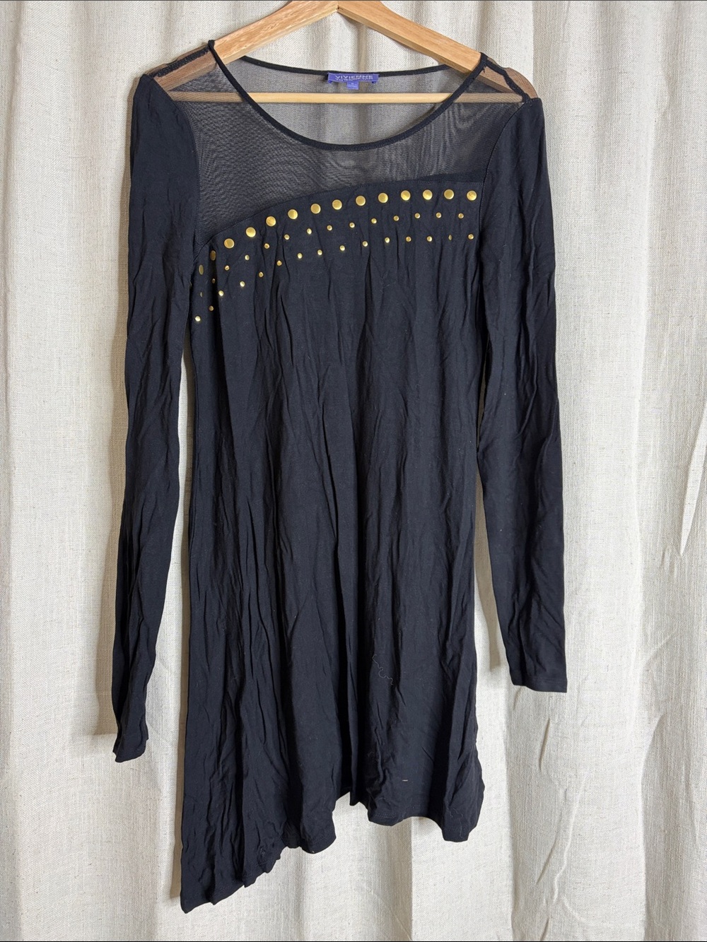 Vivienne Tam Black Long-Sleeve Tunic with Gold Stud Accents